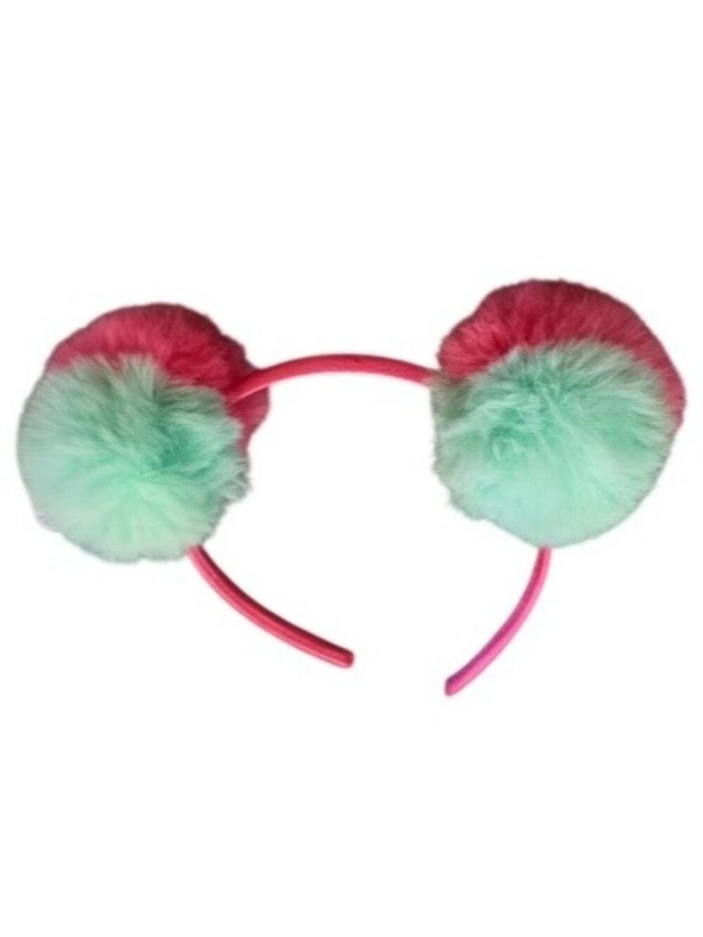 Girls Pom Pom Headband Pink Mint Green Fuzzy Pink Satin Coverage Soft Girl Whims